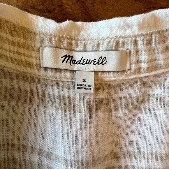 Madewell Tan & White Stripe Short Sleeve Button Front Shirt Linen Blend S - Picture 3 of 6